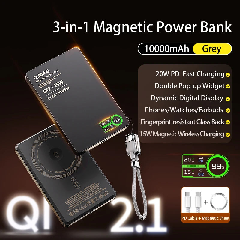 MagSafe QI2 Magnetic Power Bank — 5000/10000mAh Wireless Charger