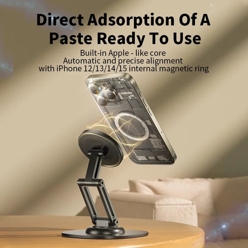 360° Foldable Aluminum MagSafe Desk Stand — Magnetic Phone Holder