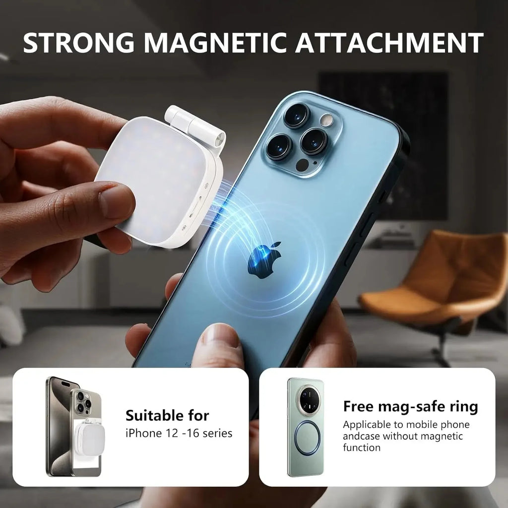 MagSafe LED Selfie Ring Light — 360° Fill Light with Mirror