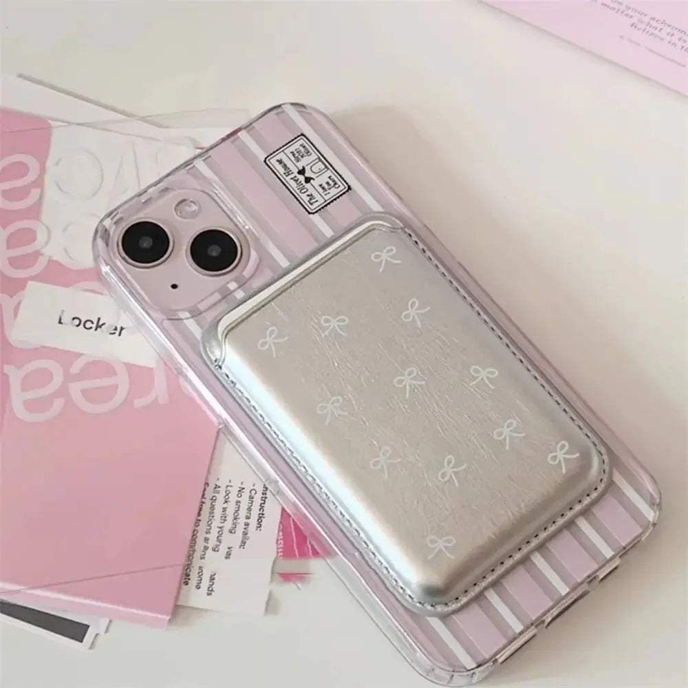Cute Bow MagSafe Card Holder — Korean Style