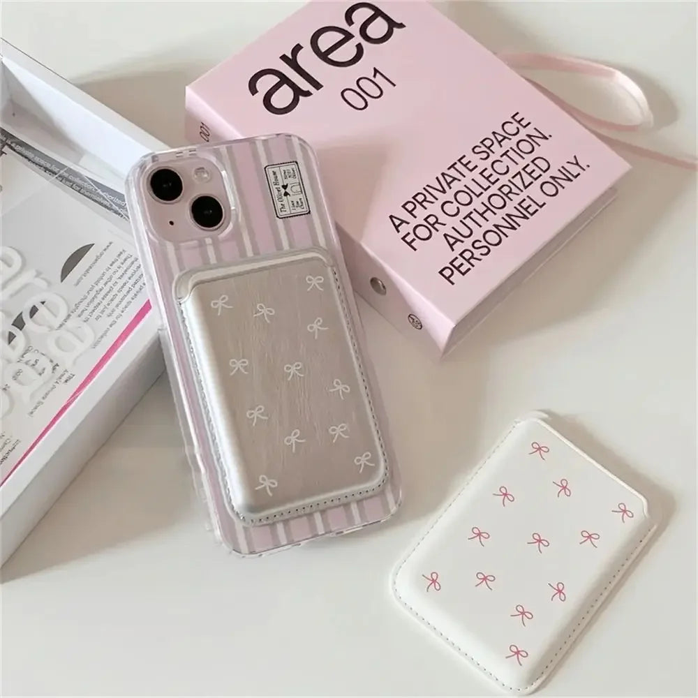 Cute Bow MagSafe Card Holder — Korean Style