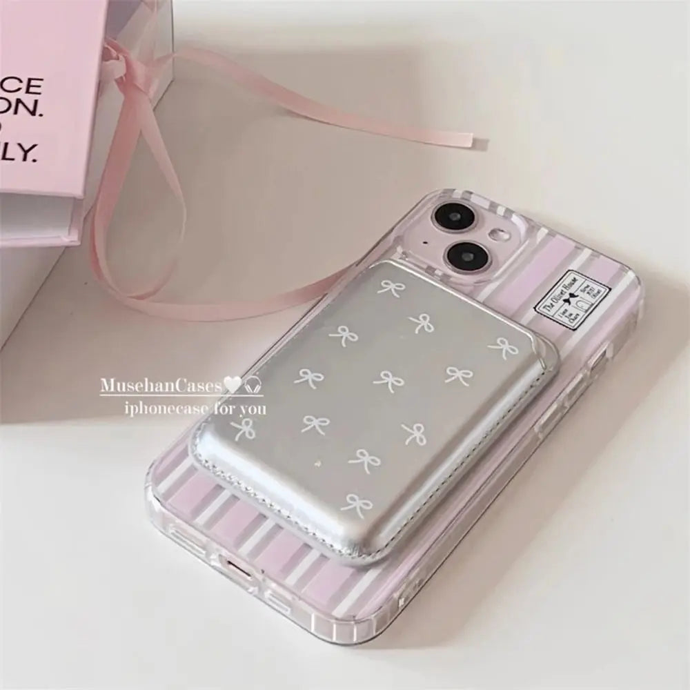 Cute Bow MagSafe Card Holder — Korean Style