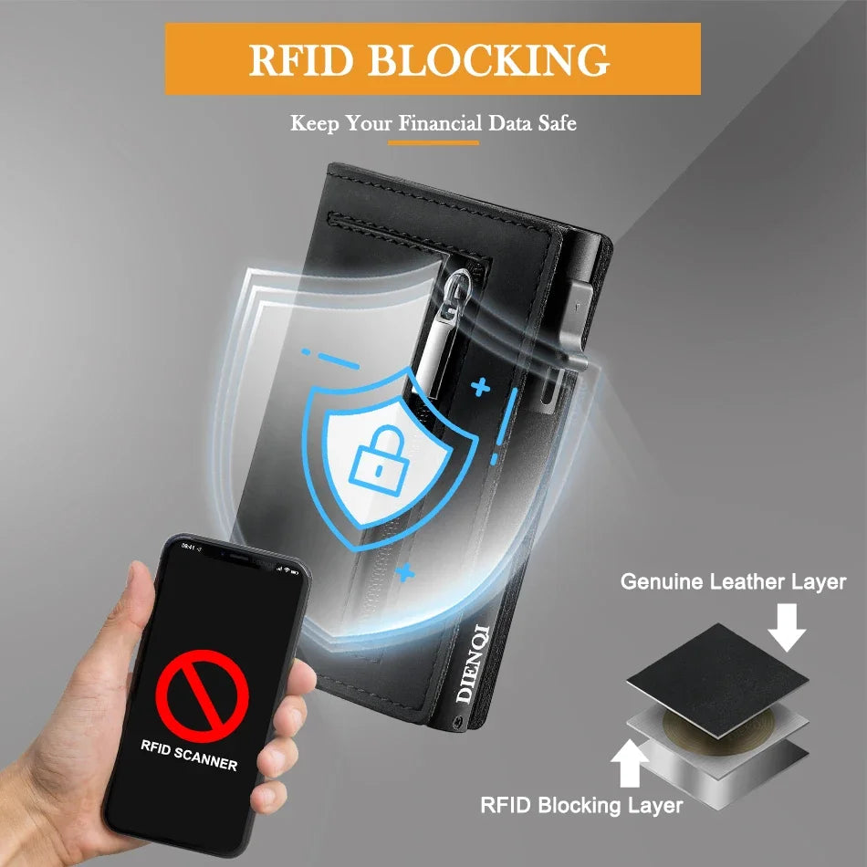 Slim genuine leather RFID MagSafe wallet side profile on iPhone