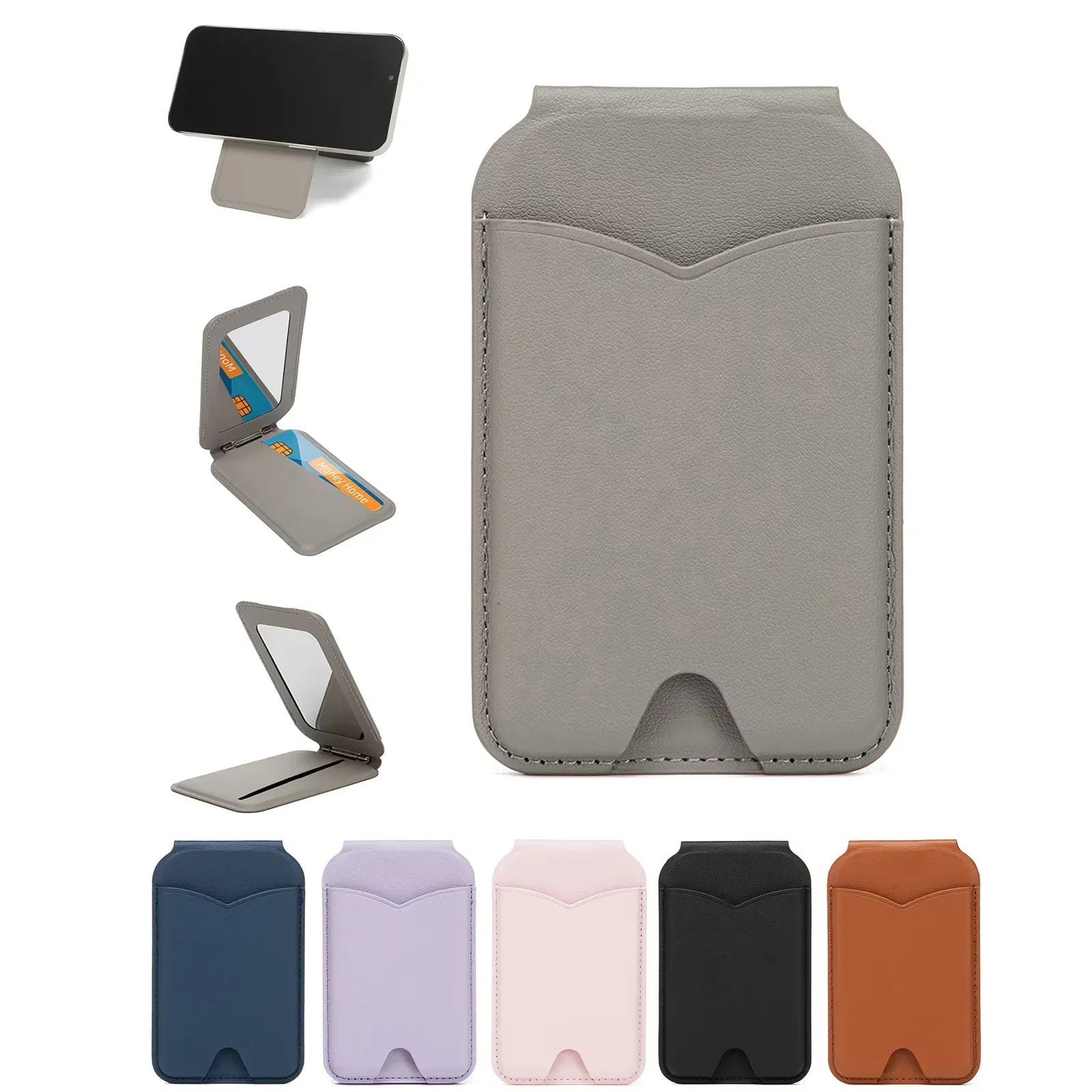 MagSafe Wallet with Mirror & Kickstand — Leather Card Holder