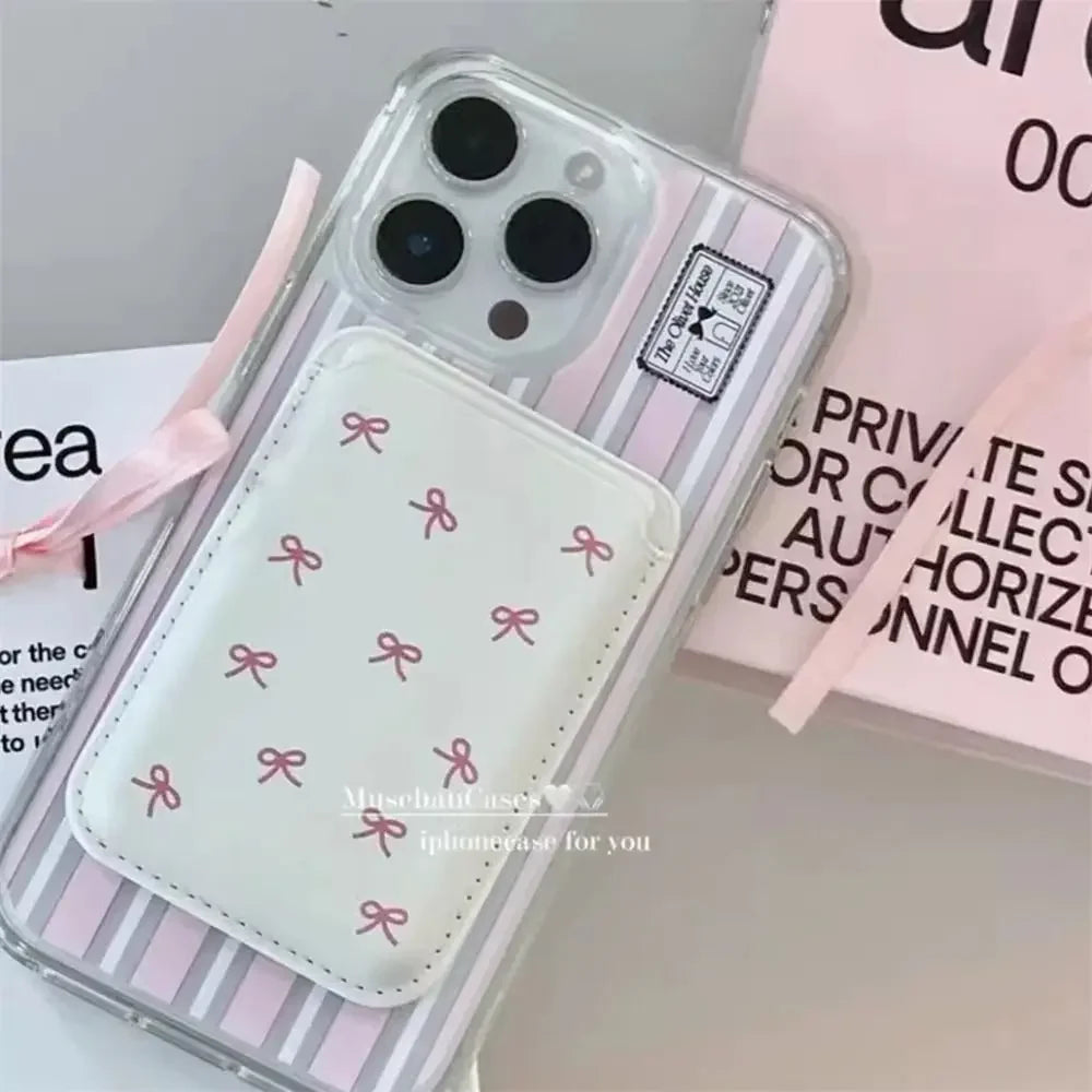 Cute Bow MagSafe Card Holder — Korean Style