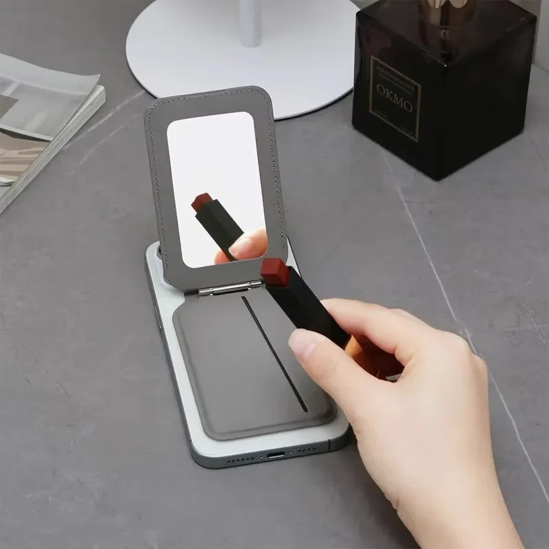 MagSafe Wallet with Mirror & Kickstand — Leather Card Holder