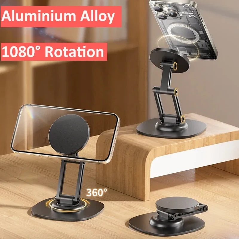 360° Foldable Aluminum MagSafe Desk Stand — Magnetic Phone Holder