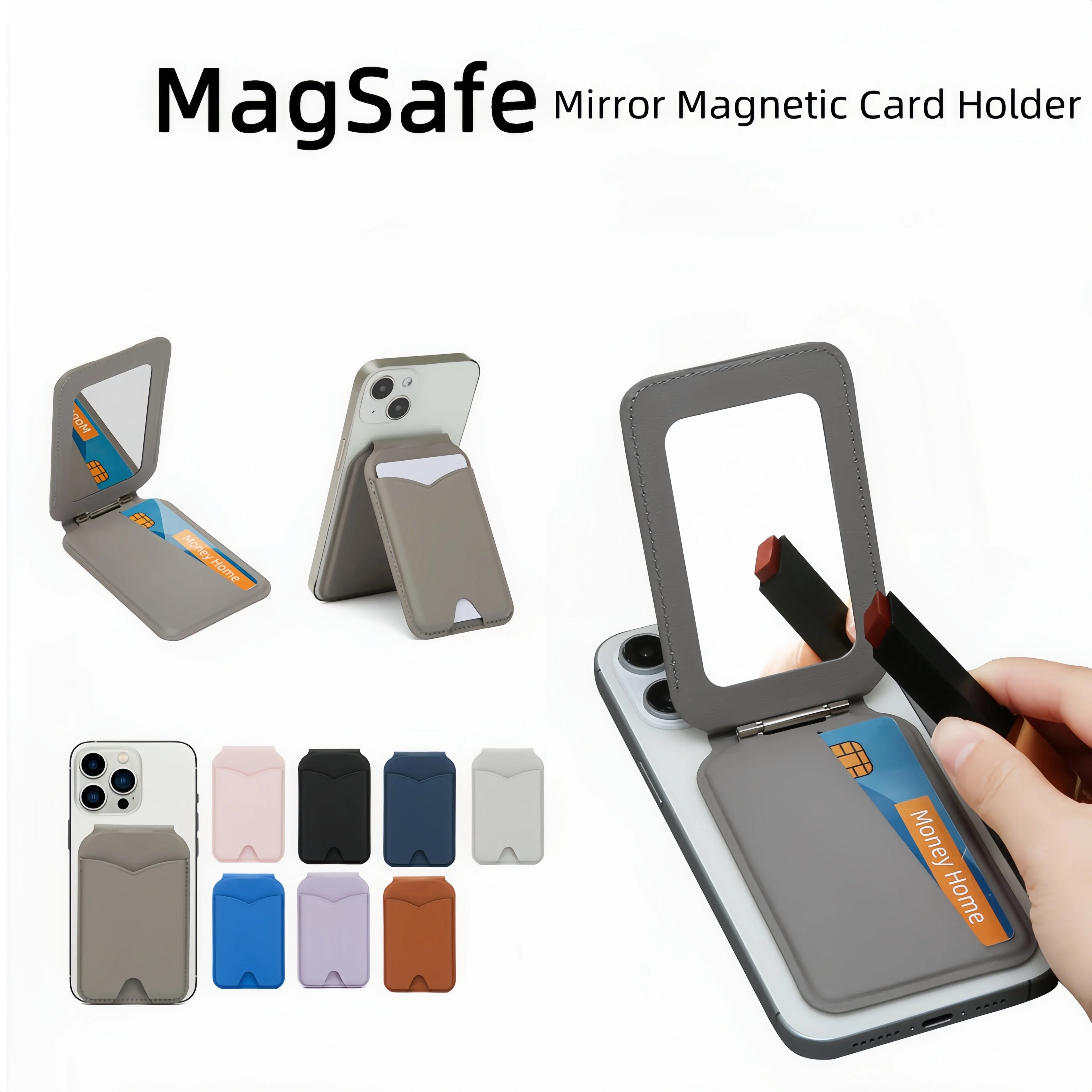 MagSafe Wallet with Mirror & Kickstand — Leather Card Holder