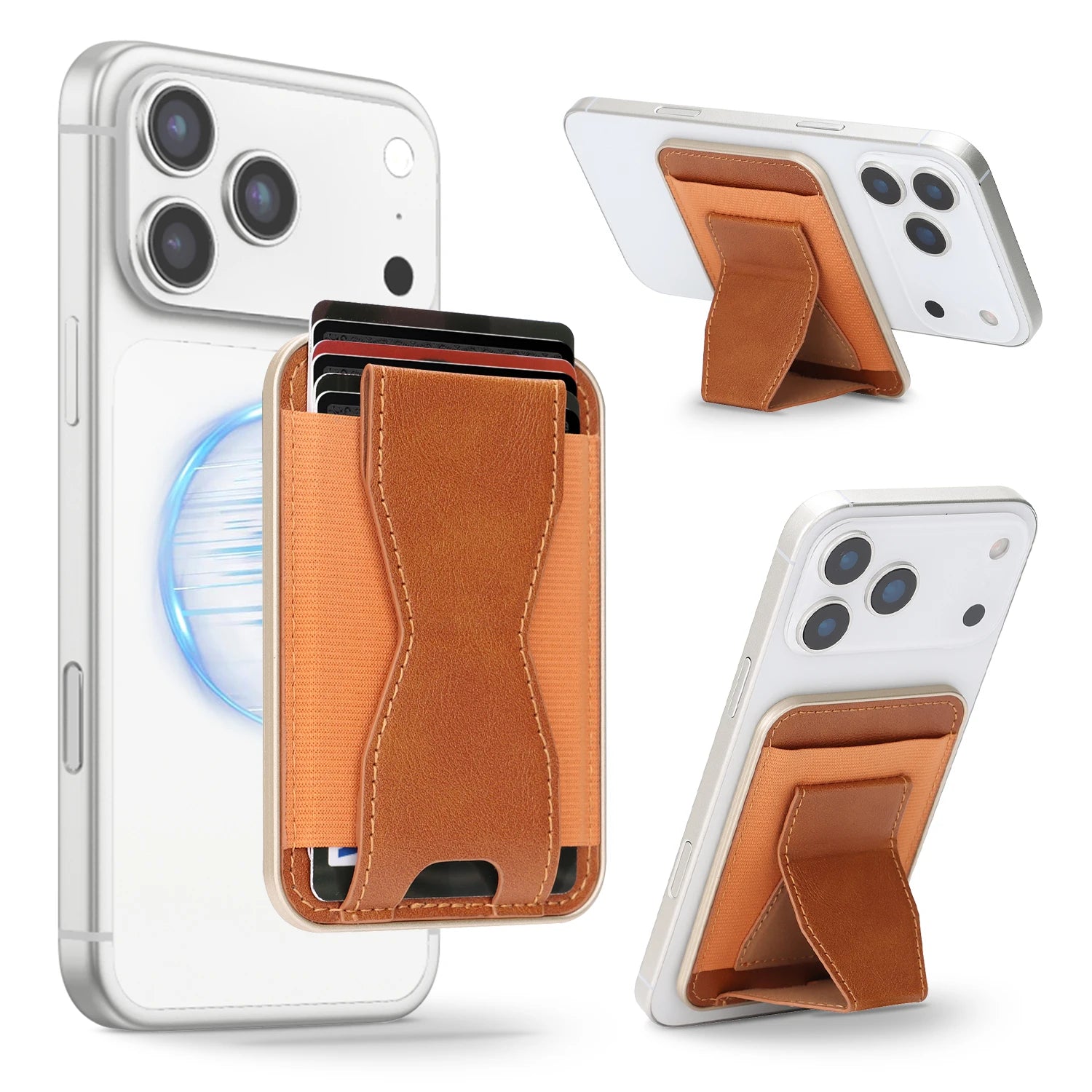 Leather MagSafe Wallet with Ring Stand — Folding Phone Holder