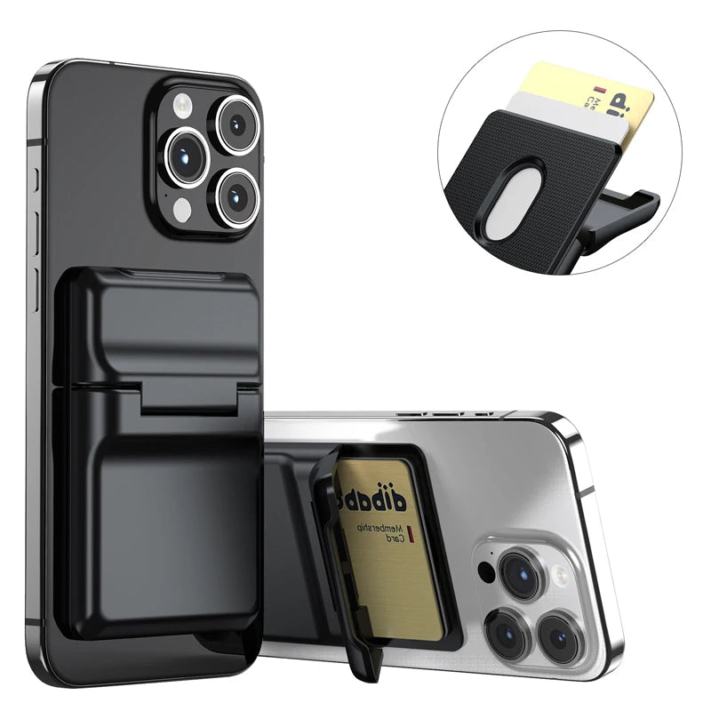 Metal slim MagSafe bank card holder wallet on an iPhone