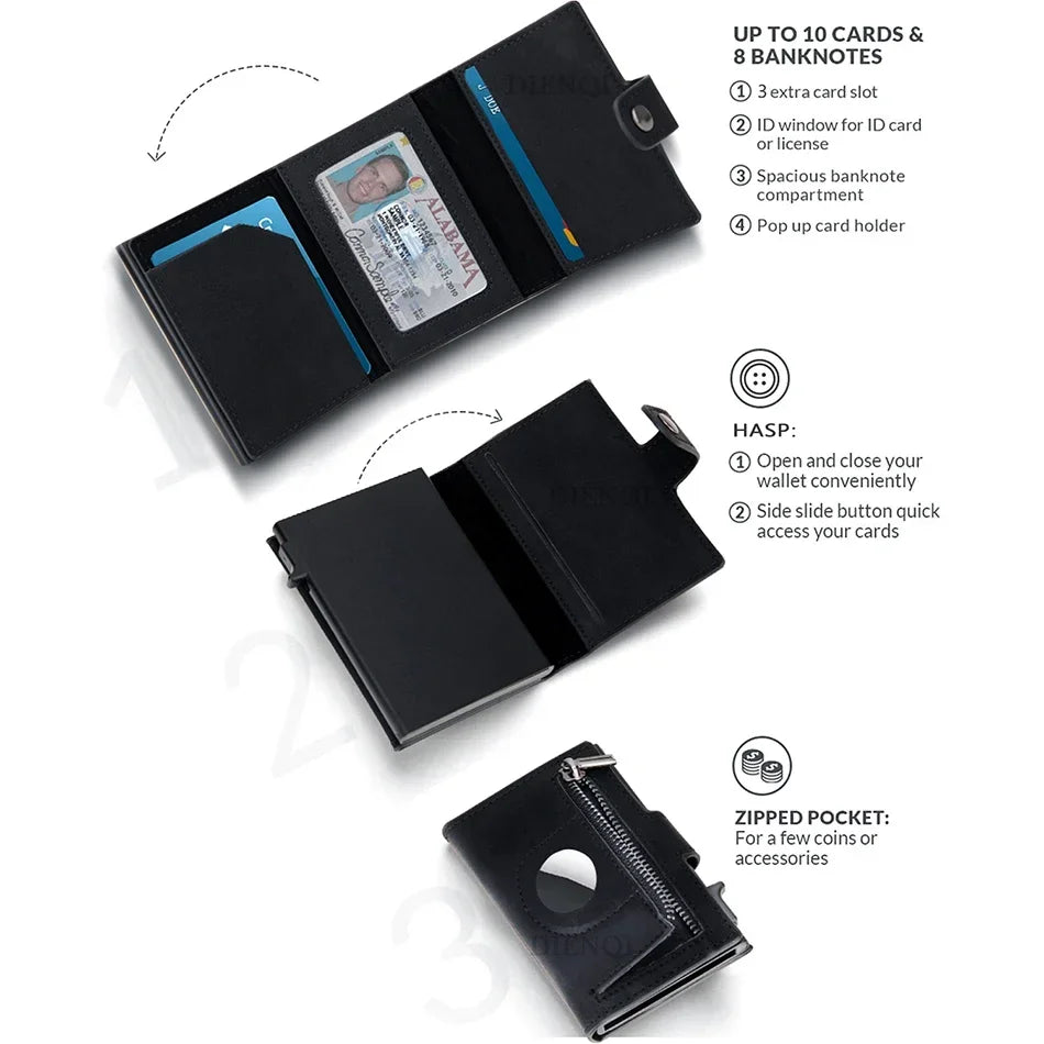 RFID AirTag Leather Wallet — Slim Card Holder for Men