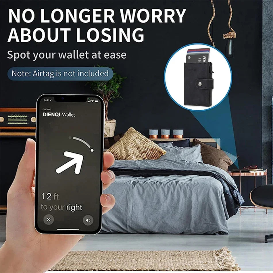 RFID AirTag Leather Wallet — Slim Card Holder for Men