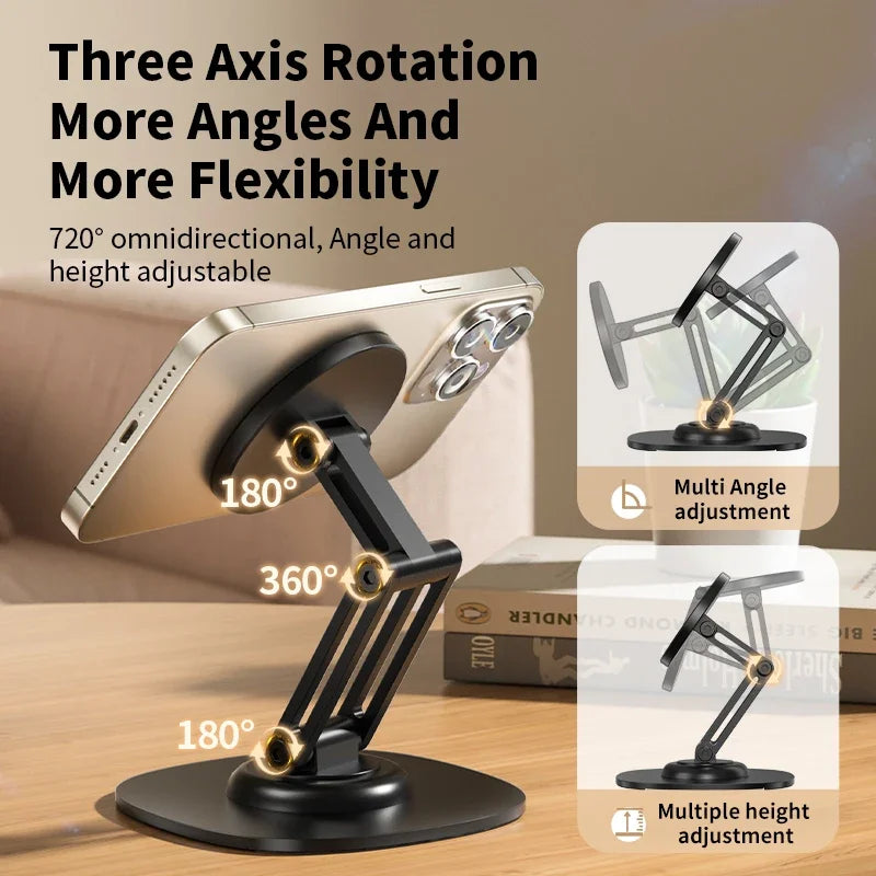 360° Foldable Aluminum MagSafe Desk Stand — Magnetic Phone Holder