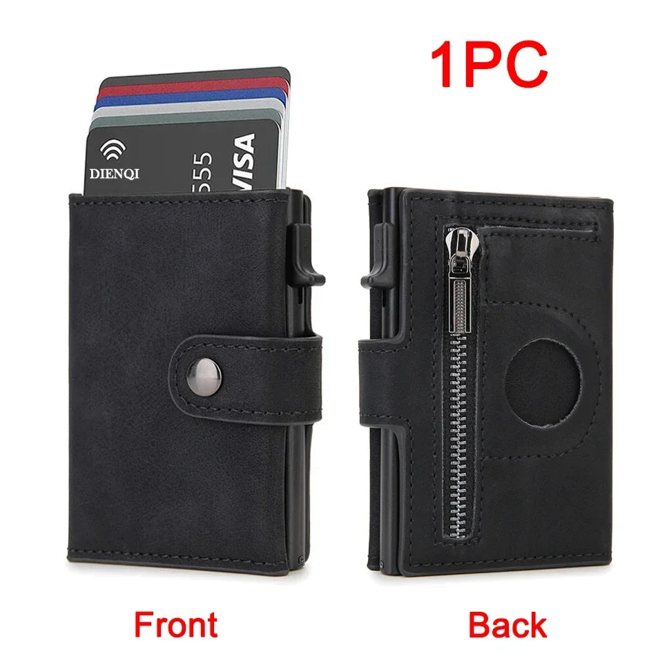 RFID AirTag Leather Wallet — Slim Card Holder for Men