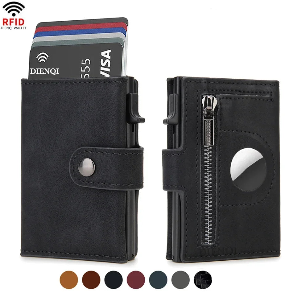 RFID AirTag Leather Wallet — Slim Card Holder for Men
